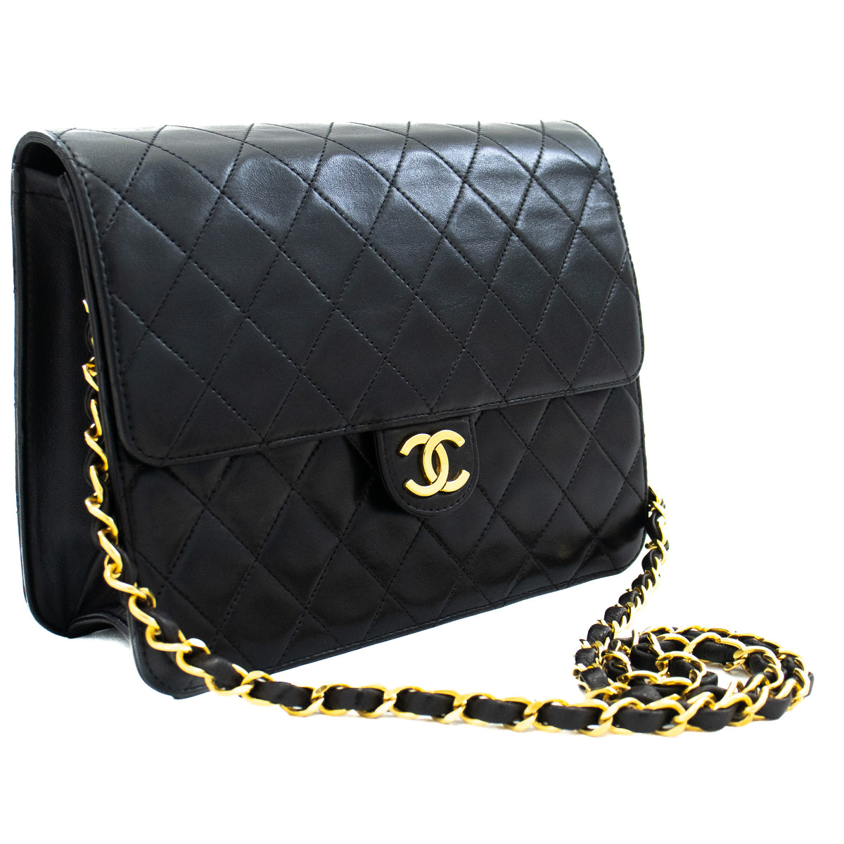 j44 CHANEL Authentic Navy Caviar Double Flap Chain Shoulder Bag Quilted  Leather