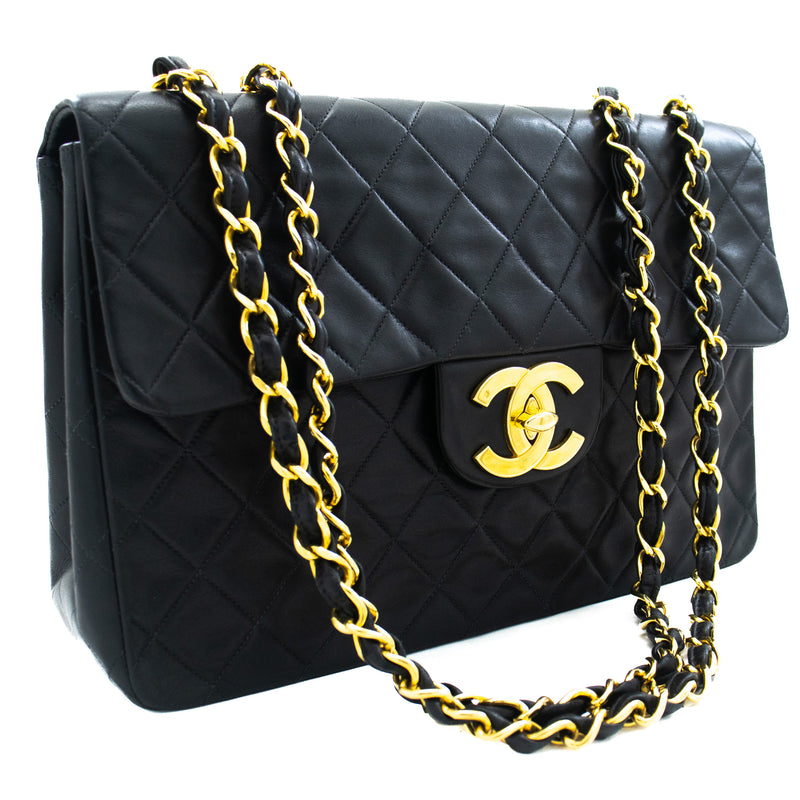 CHANEL Jumbo 11 Large Chain Shoulder Bag Flap Black Lambskin Gold f98 –  hannari-shop
