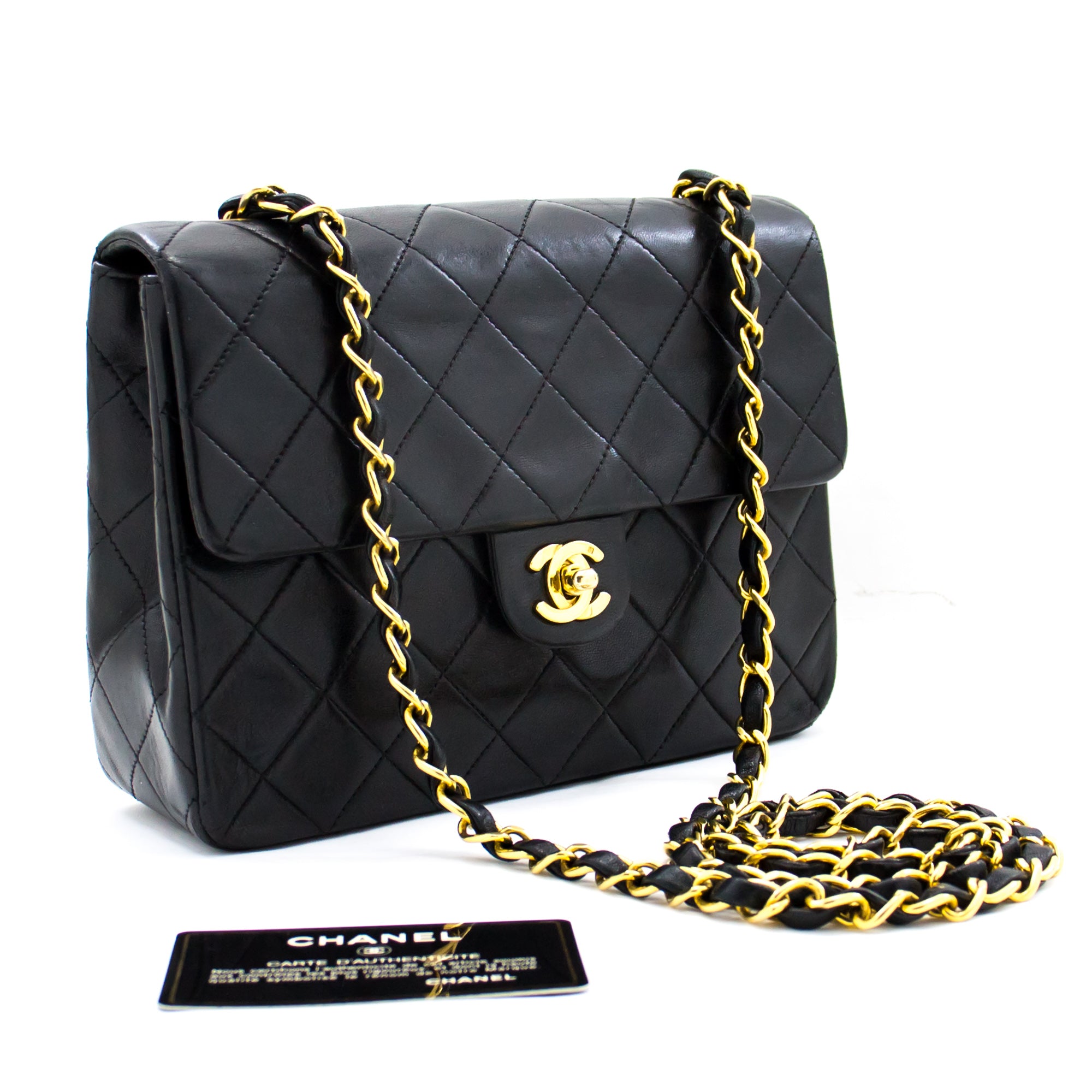CHANEL Mini Square Small Chain Shoulder Bag Crossbody Black Quilt f77 –  hannari-shop