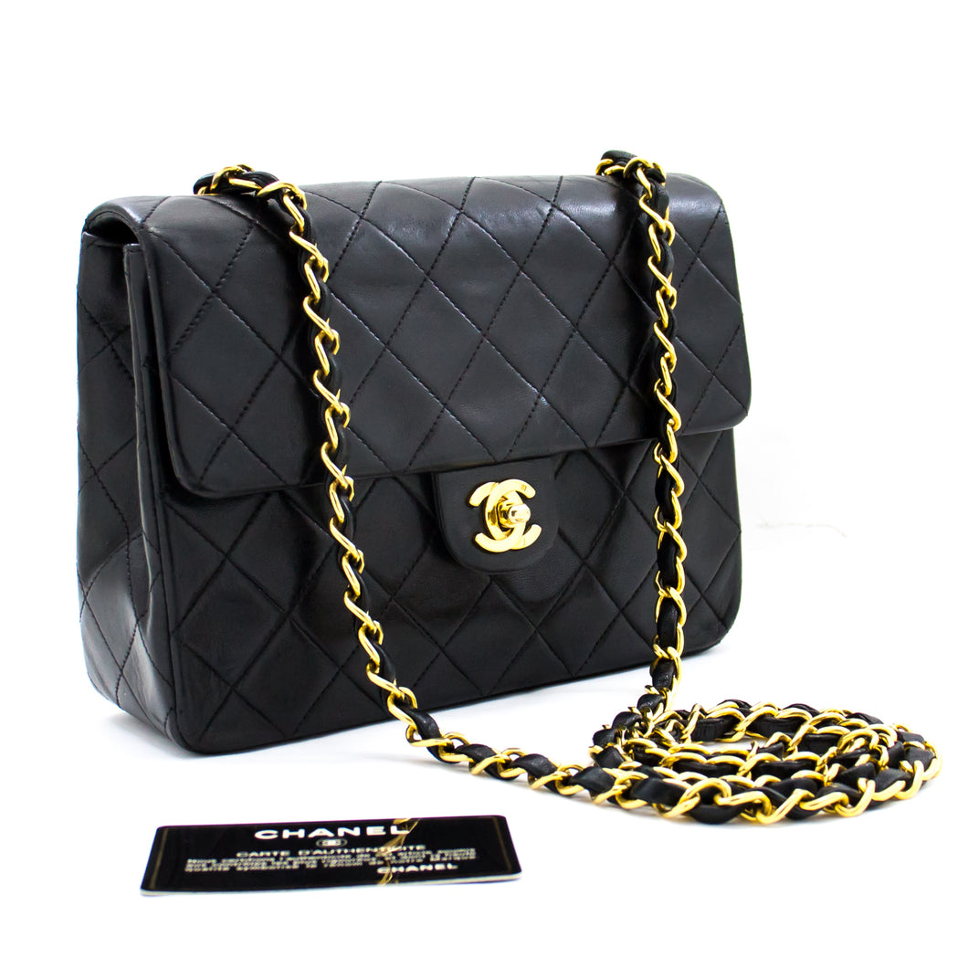 CHANEL Mini Square Small Chain Shoulder Bag Crossbody Black Quilt f77 hannari-shop