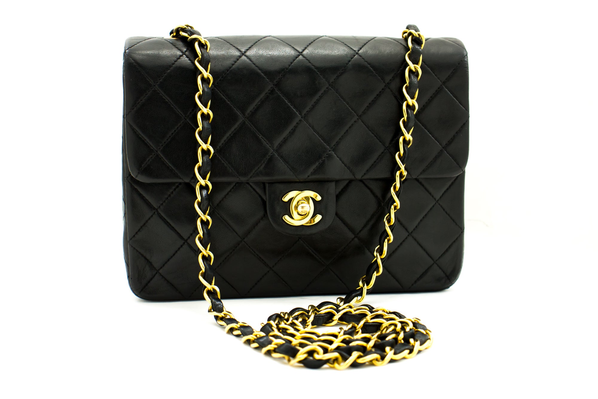 CHANEL Mini Square Small Chain Shoulder Crossbody Bag Black Quilt For Sale  at 1stDibs