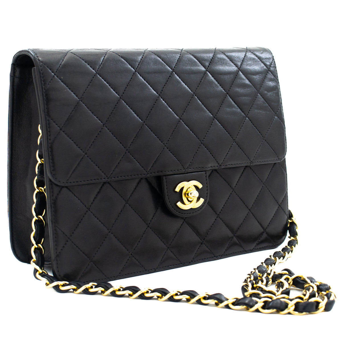 Chanel 2.55 Double Flap Small Chain Shoulder Bag Black Lambskin H21