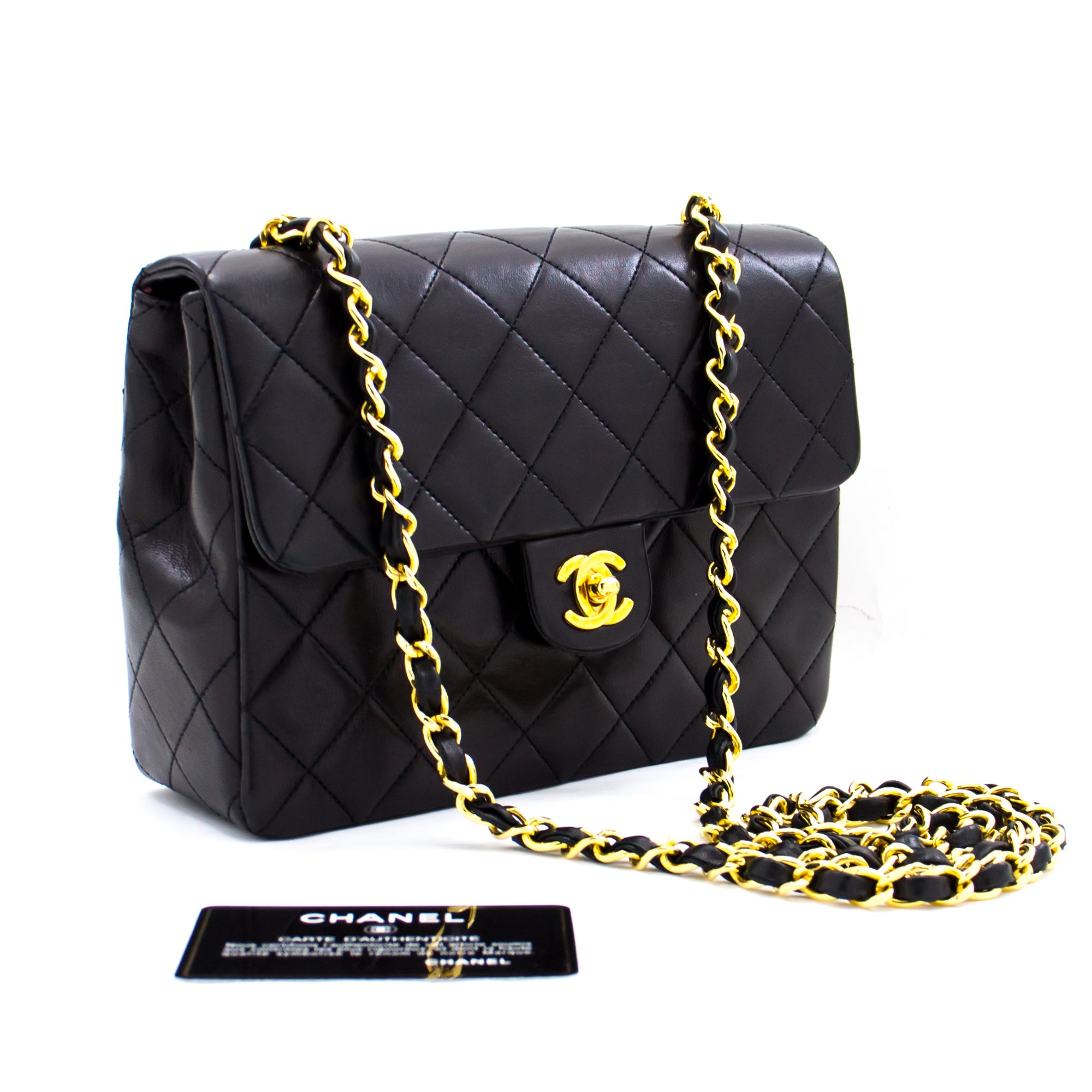 CHANEL Mini Square Small Chain Shoulder Bag Crossbody Black Quilt f71 –  hannari-shop