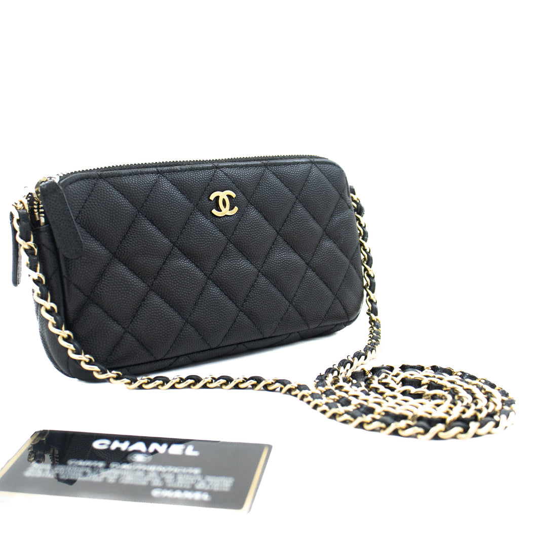 CHANEL Caviar Wallet On Chain WOC Double Zip Chain Shoulder Bag j70 hannari-shop