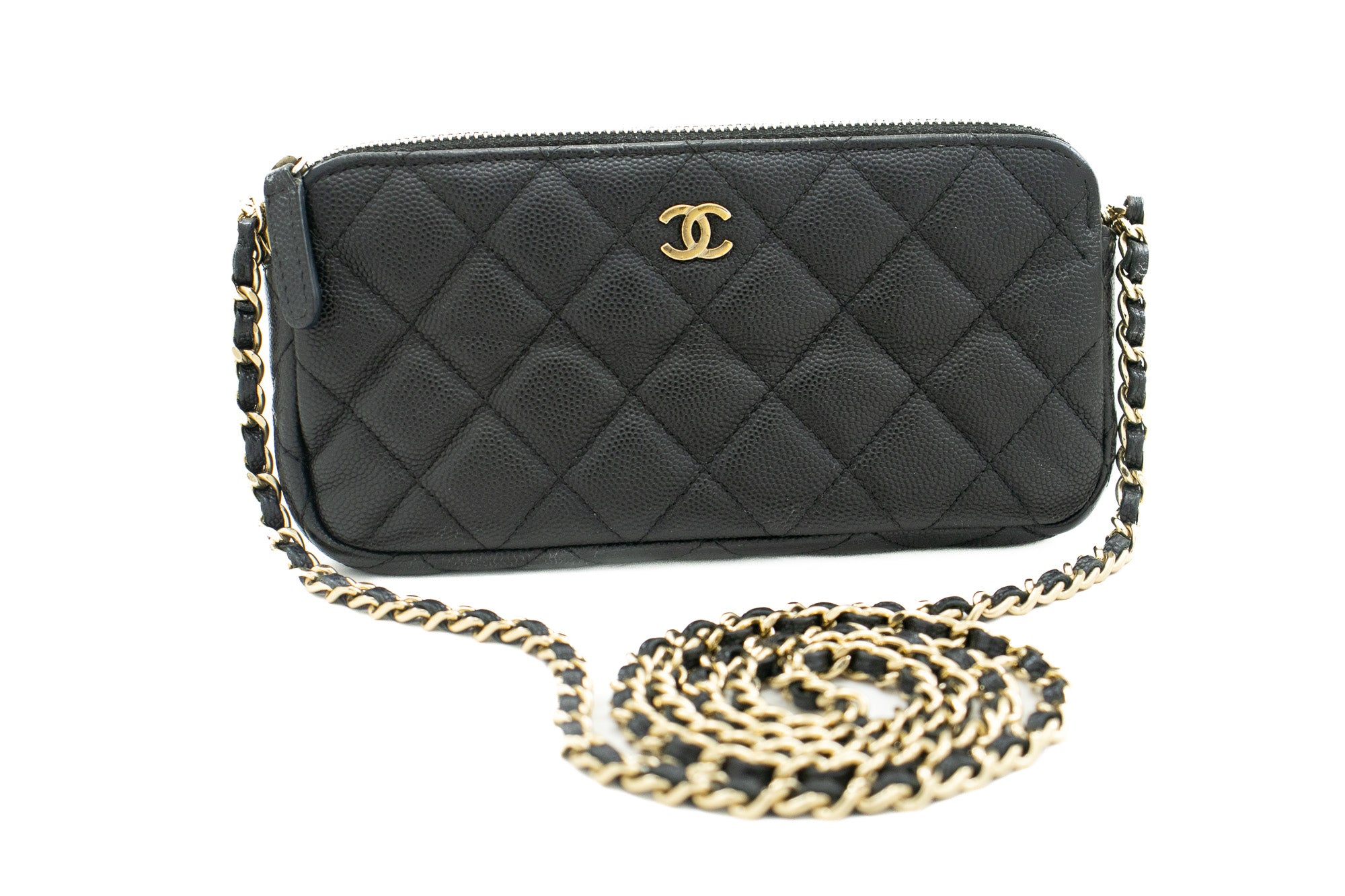 CHANEL Caviar Wallet Chain WOC Double Zip Chain Shoulder Bag j70 – hannari-shop