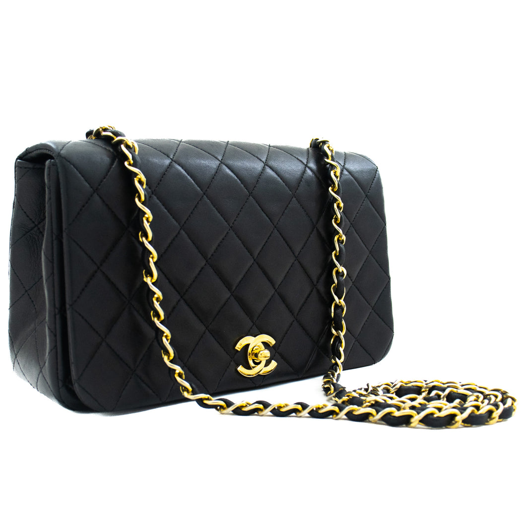 CHANEL Full Flap Chain Shoulder Bag Black Quilted Lambskin Leather j95 –  hannari-shop