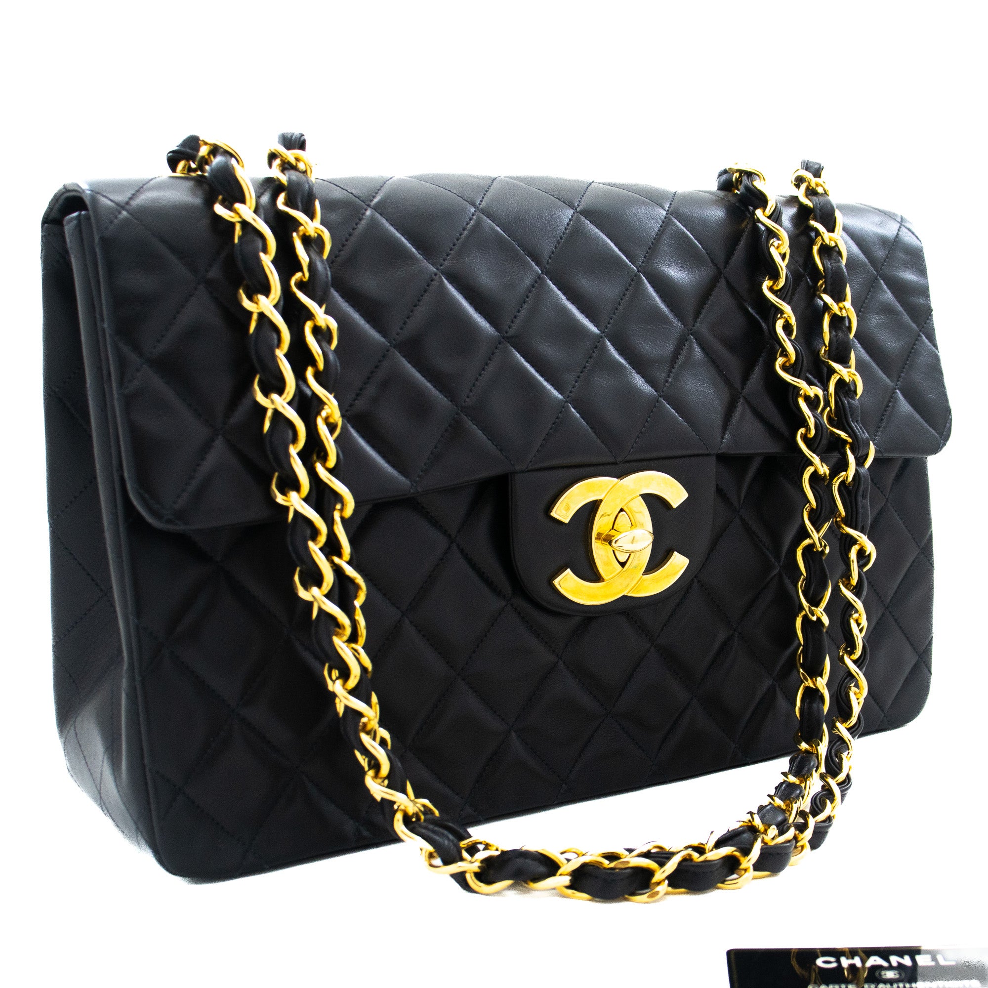 Chanel Black Quilted Lambskin XL CC Jumbo Classic Single Flap Gold Hardware, 1994 (Very Good)-1996, Womens Handbag