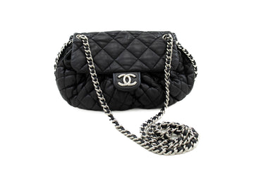 CHANEL Chain Around Shoulder Bag Crossbody Black Calfskin Leather j91 hannari-shop