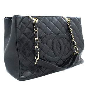 CHANEL Caviar GST 13 Grand Shopping Tote Chain Shoulder Bag Black j25 –  hannari-shop