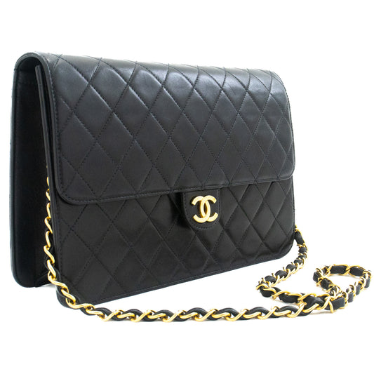 CHANEL Chain Shoulder Bag Clutch Sort Quiltet Flap i Lammeskind k13 hannari-shop