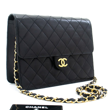 CHANEL Small Chain Shoulder Bag Clutch Black Quilted Flap Lambskin