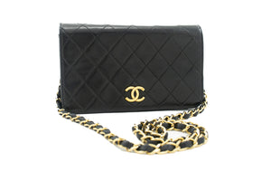 Chanel Small Chain Shoulder Bag Clutch Black Quilted Flap Lambskin J60