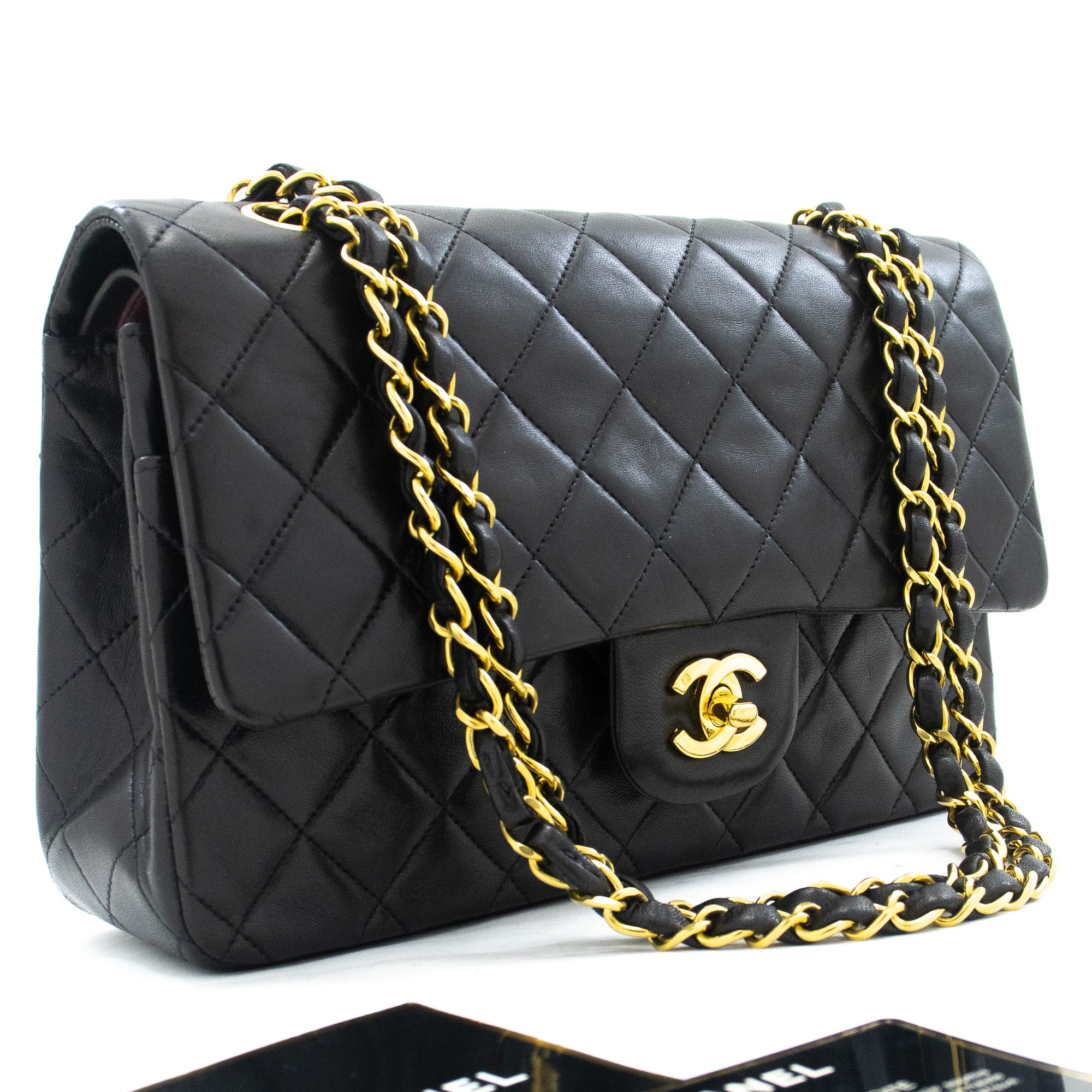 L03 CHANEL Authentic Mini Square Small Chain Shoulder Bag Crossbody Black  Quilt