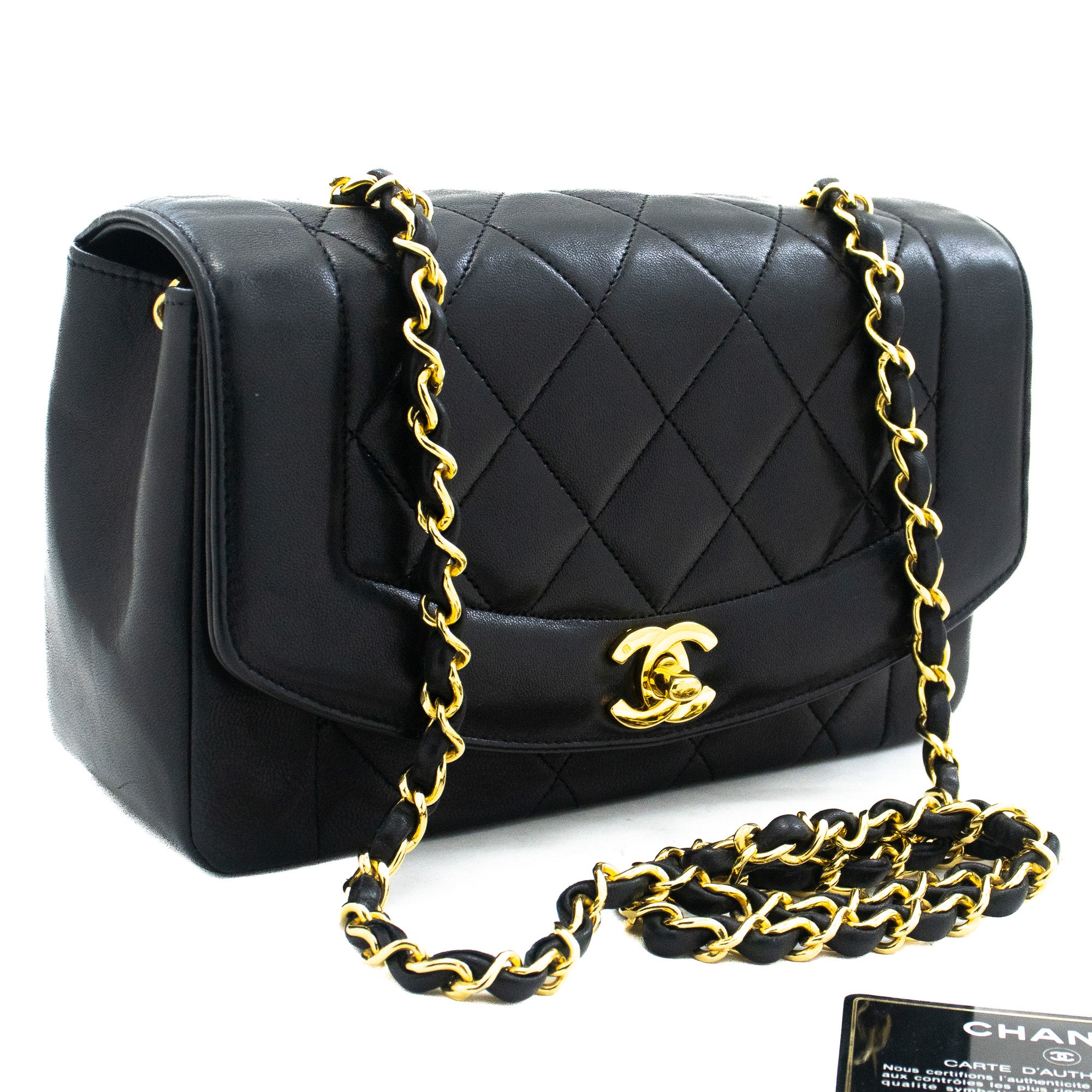 CHANEL Diana Flap Chain Shoulder Bag Black Quilted Lambskin j90
