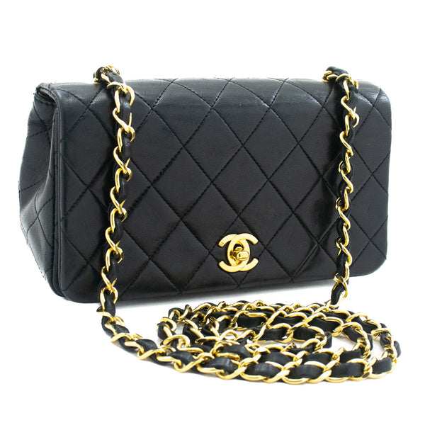 CHANEL Full Flap Small Chain Shoulder Bag Black Quilted Lambskin