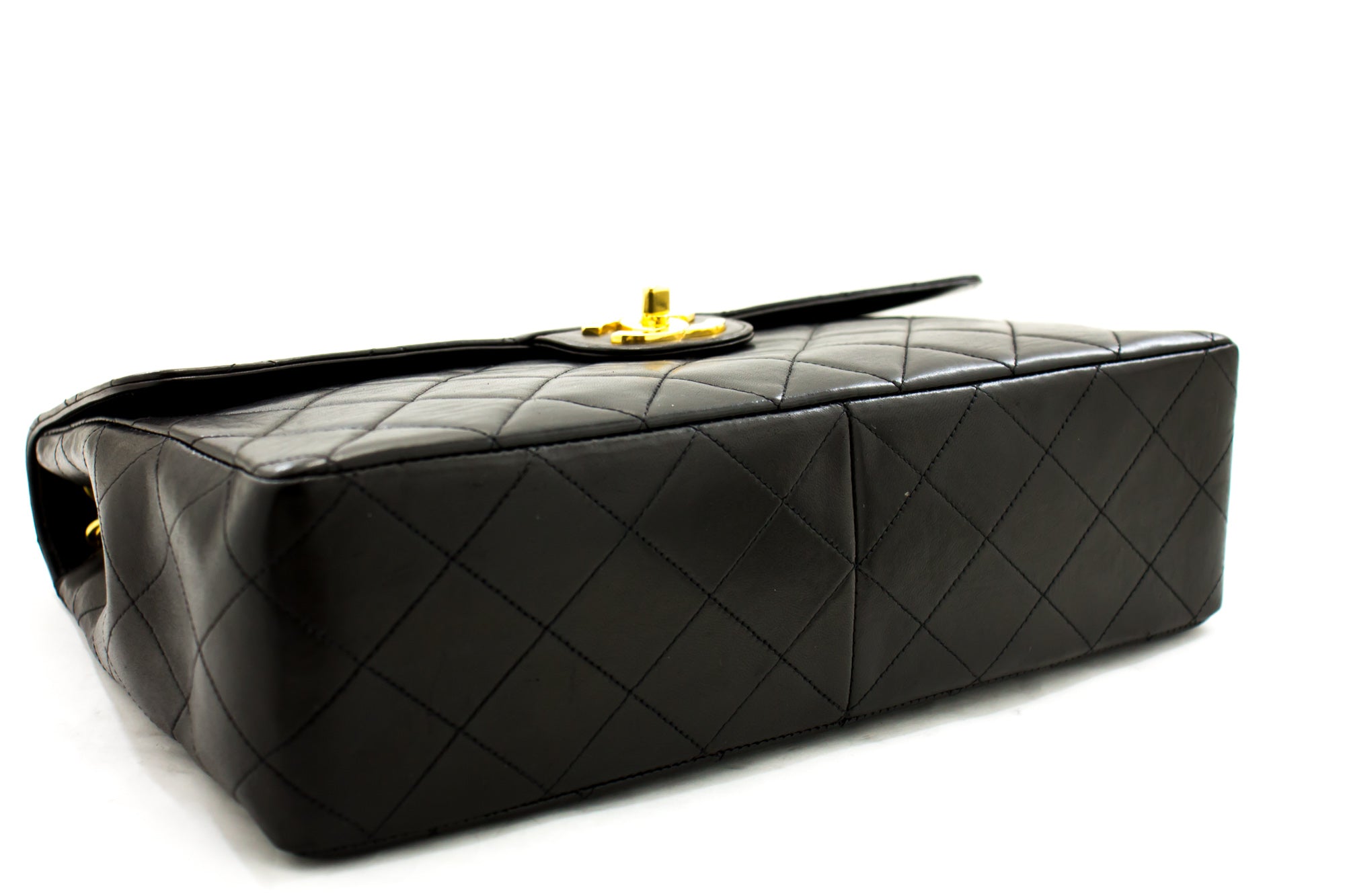 Chanel Jumbo 11 Large Chain Shoulder Bag Flap Black Lambskin Gold F98