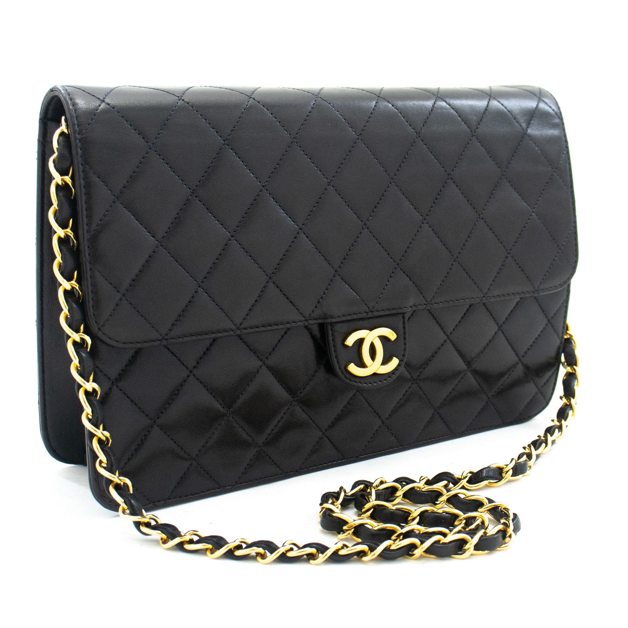Chanel Classic Double Flap 9 Chain Shoulder Bag Black Lambskin K80