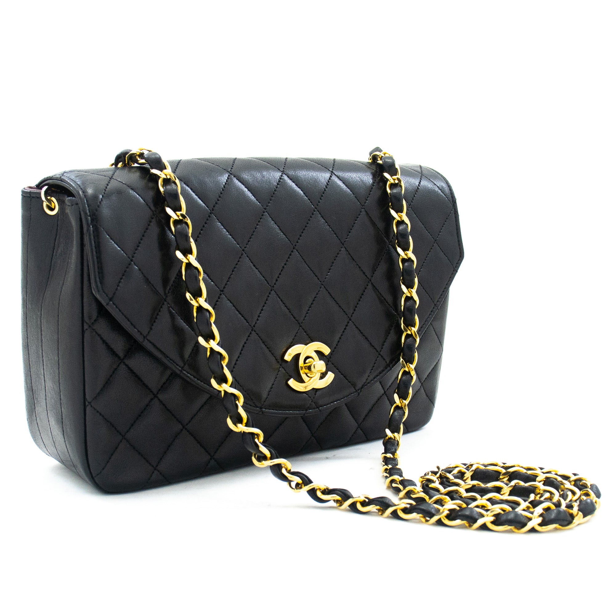 CHANEL Half Moon Chain Shoulder Bag Black Quilted Flap Lambskin