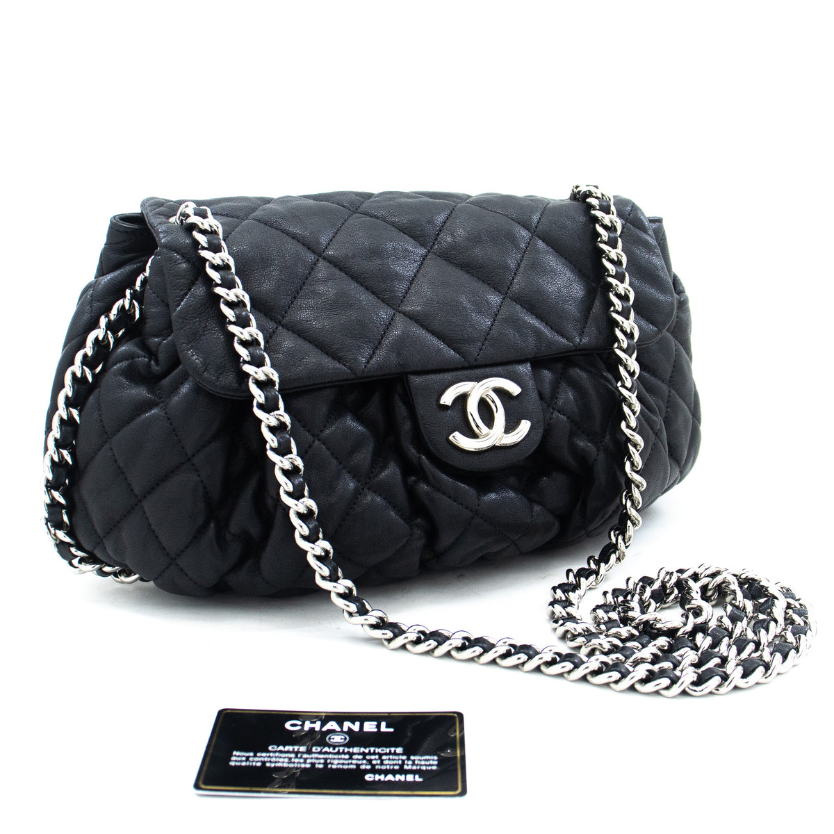 CHANEL Black Classic Wallet On Chain WOC Shoulder Bag Lambskin SV k52 –  hannari-shop