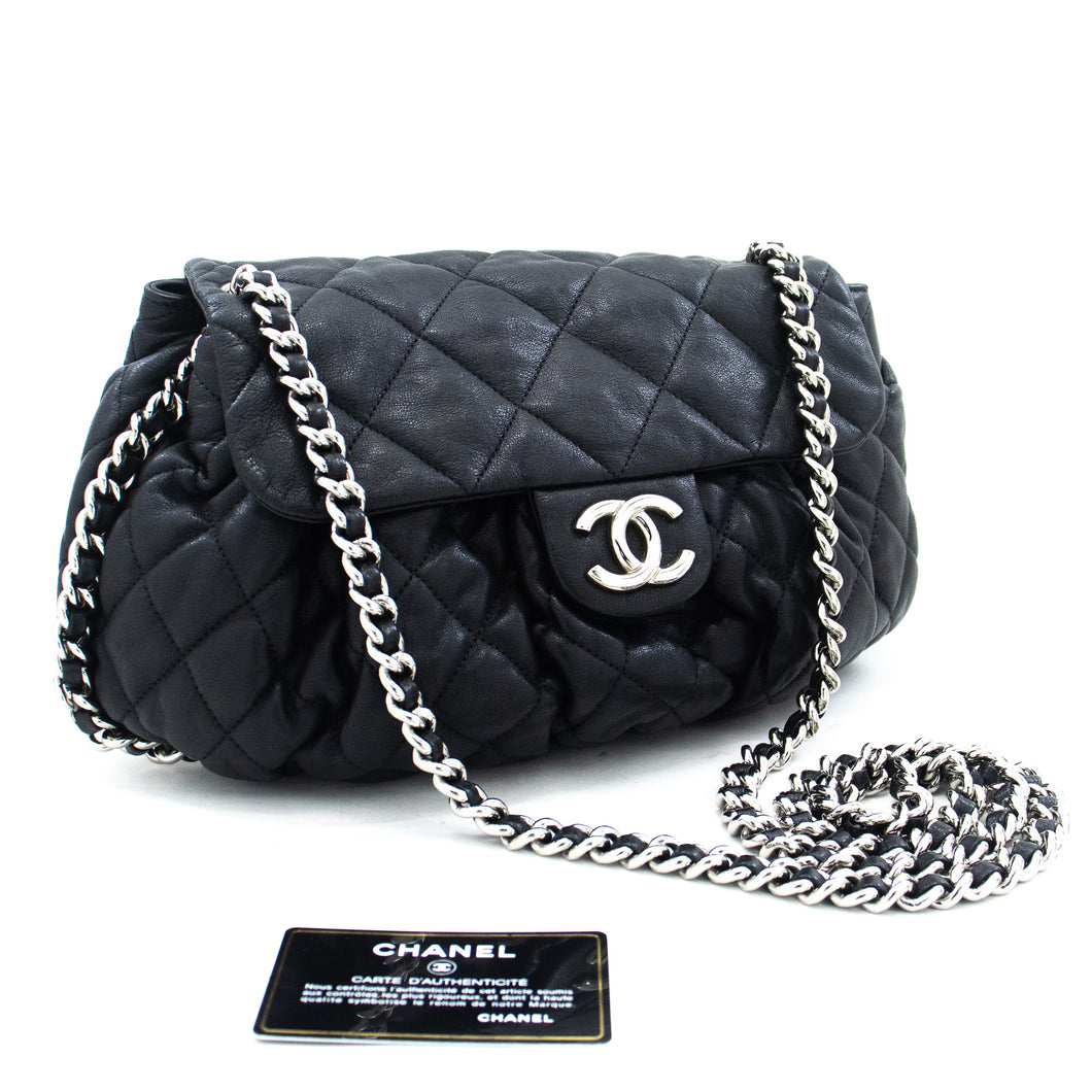 CHANEL Chain Around Shoulder Bag Crossbody Black Calfskin Leather k16 –  hannari-shop