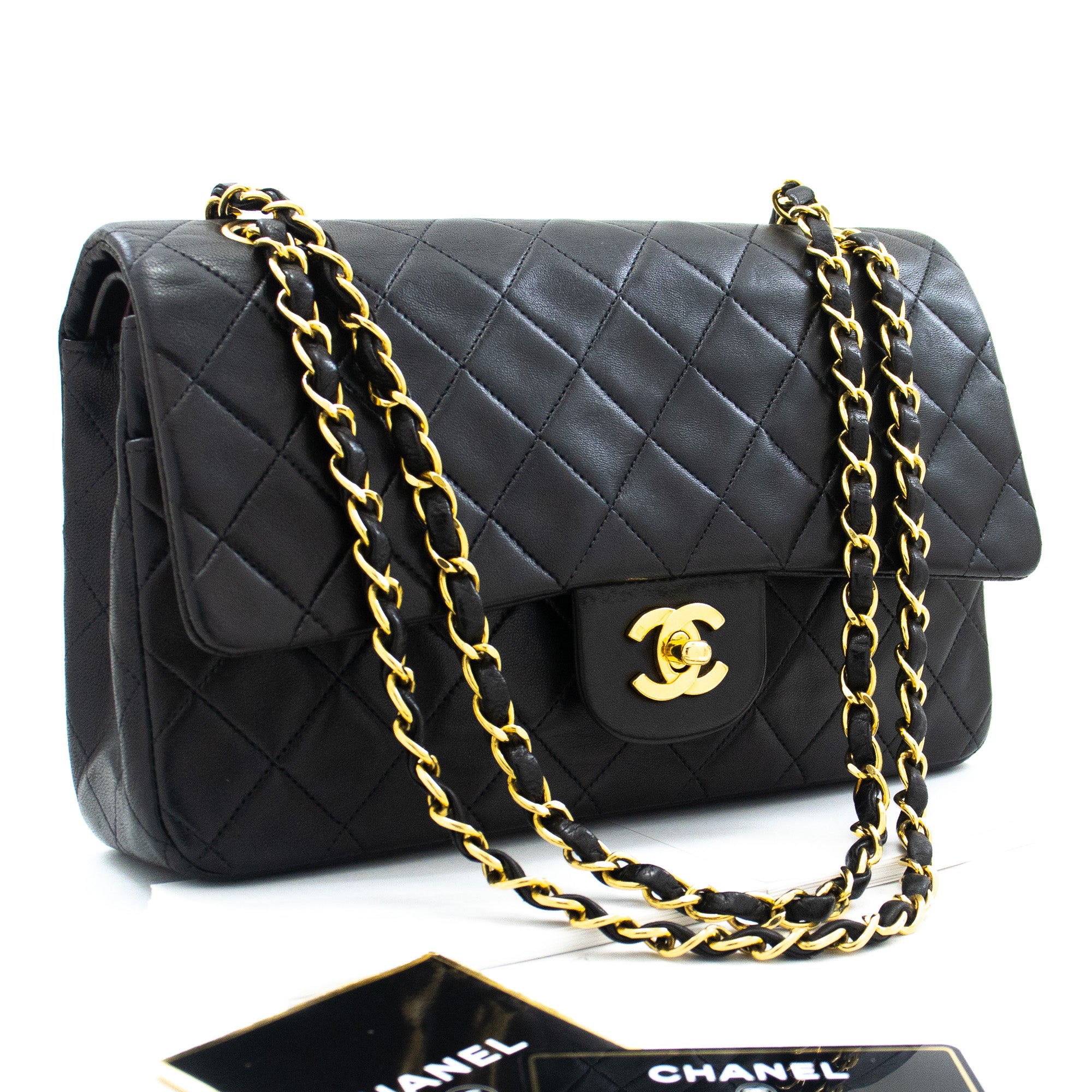 Chanel Timeless/Classic double flap shoulder bag in black quilted lambskin,  GHW at 1stDibs