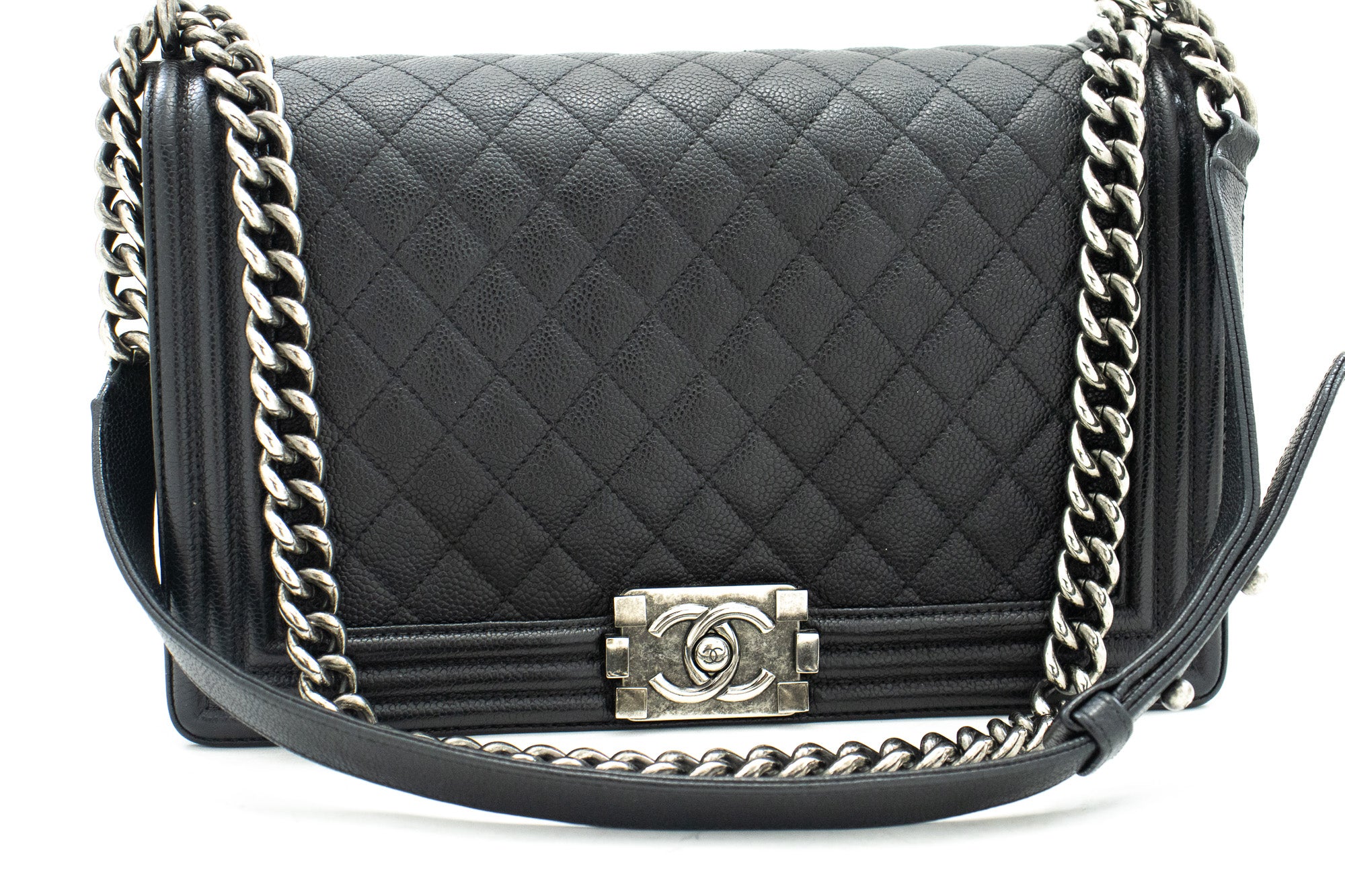 Chanel Chain Around Boy Flap Bag Quilted Caviar Old Medium Auction