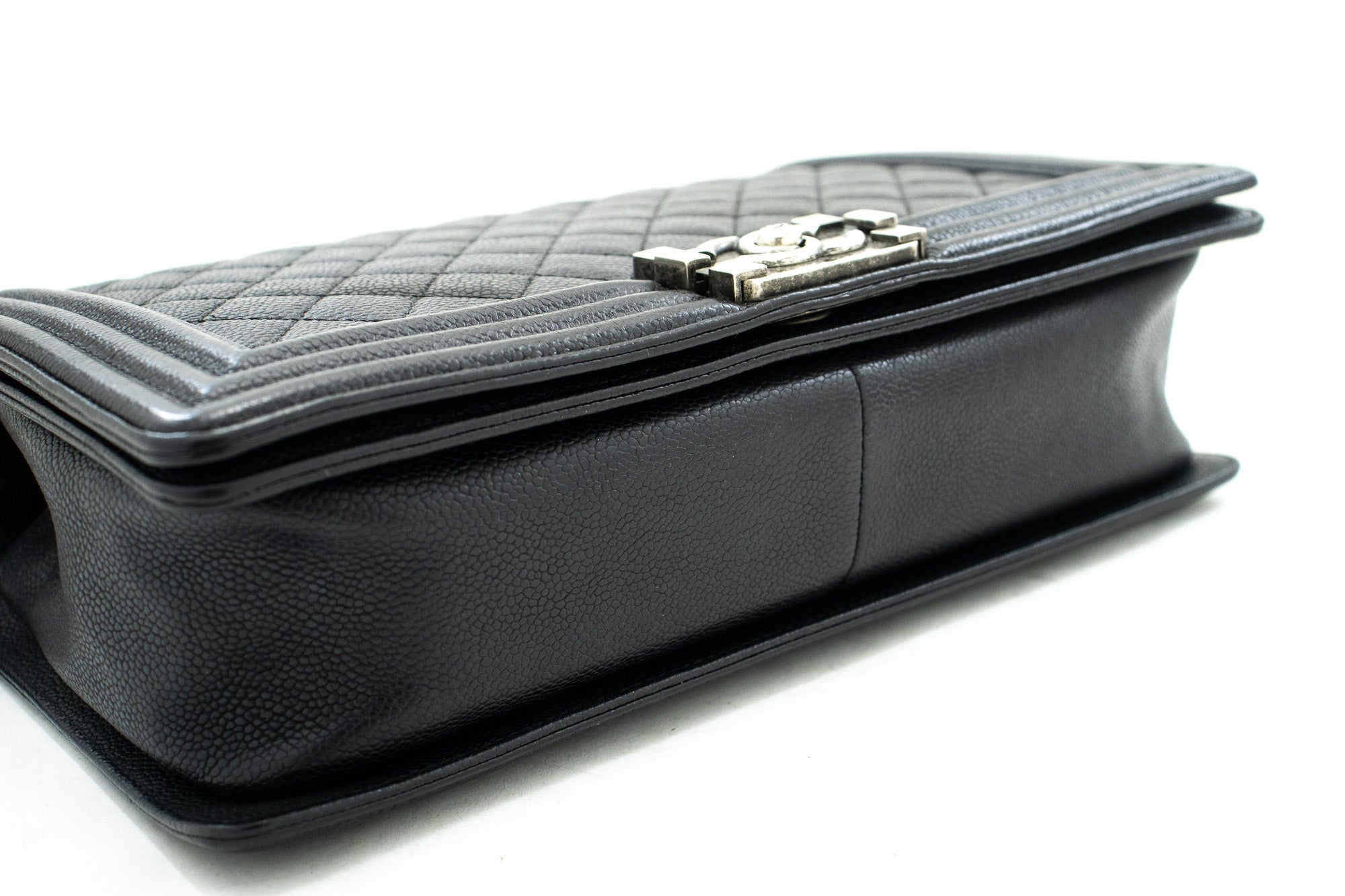 Chanel Black Quilted Grained Calfskin WOC Wallet On Chain Silver