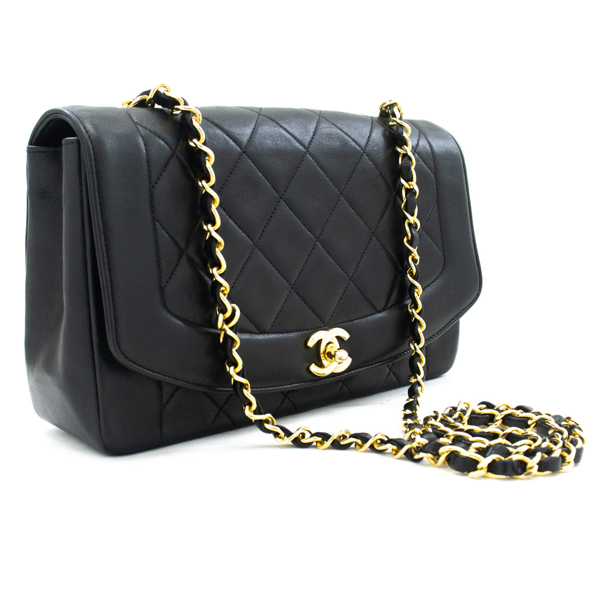 Chanel Satin Quilted Diana Flap Bag - Black Crossbody Bags