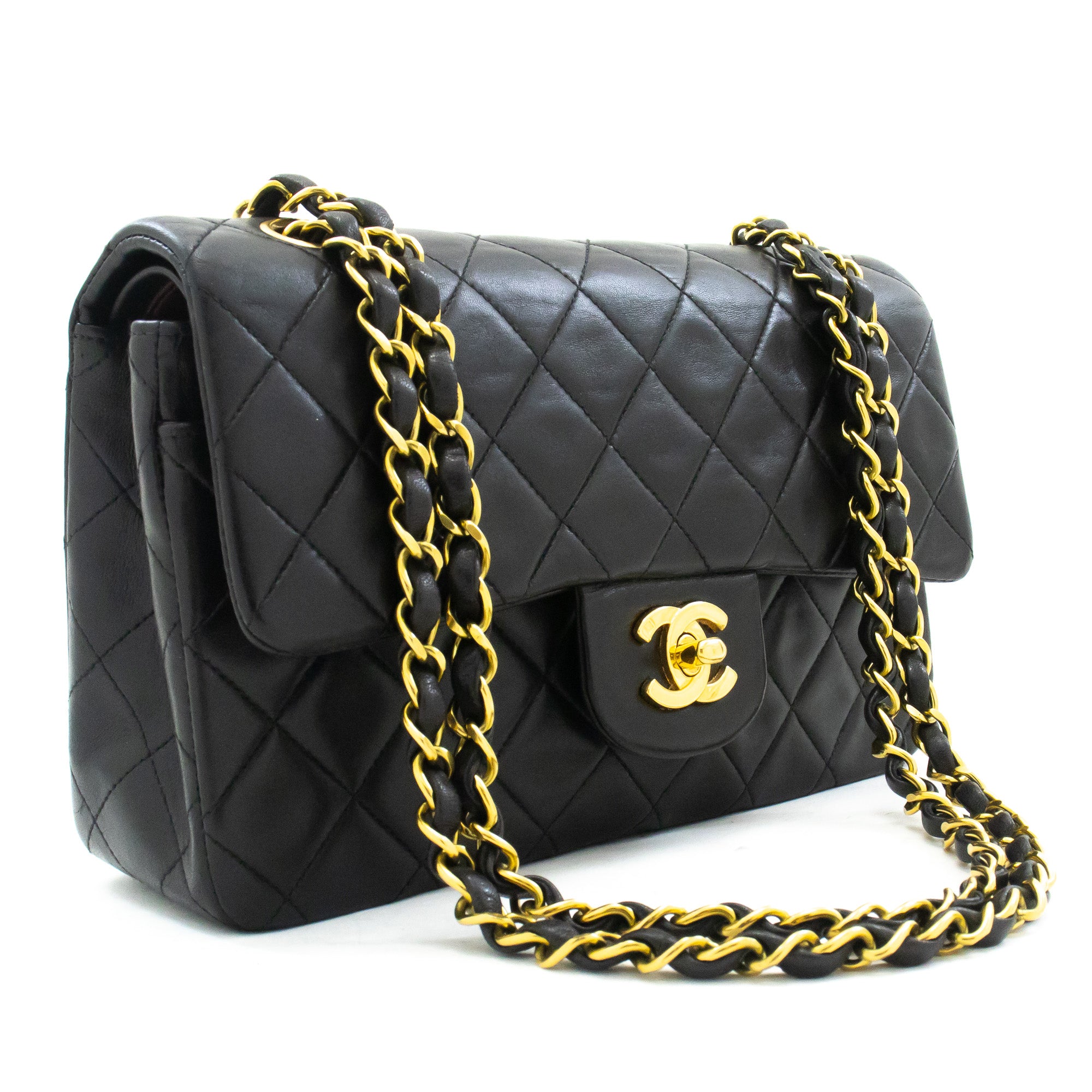 Chanel Full Flap Chain Shoulder Bag Black Quilted Lambskin Purse J65