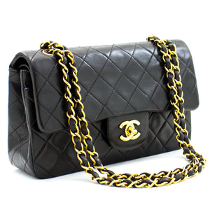 CHANEL Small Chain Shoulder Bag Clutch Black Quilted Flap Lambskin