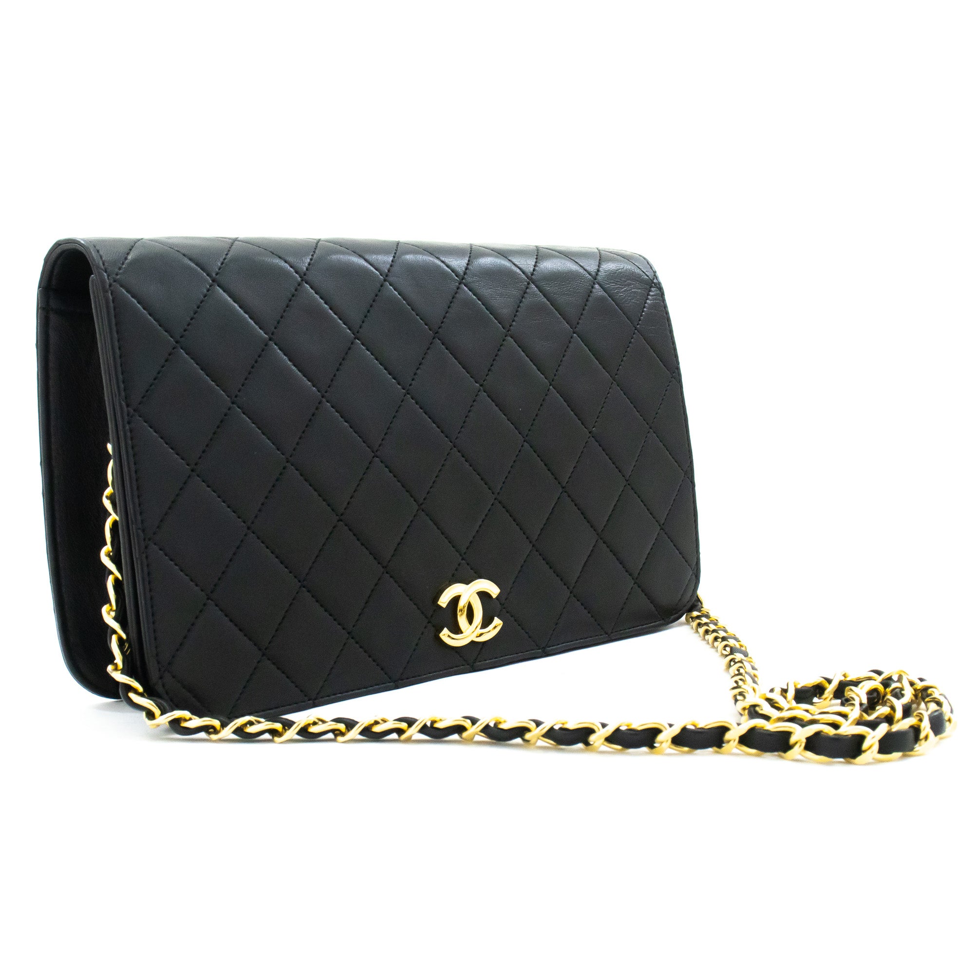 j44 CHANEL Authentic Navy Caviar Double Flap Chain Shoulder Bag Quilted  Leather