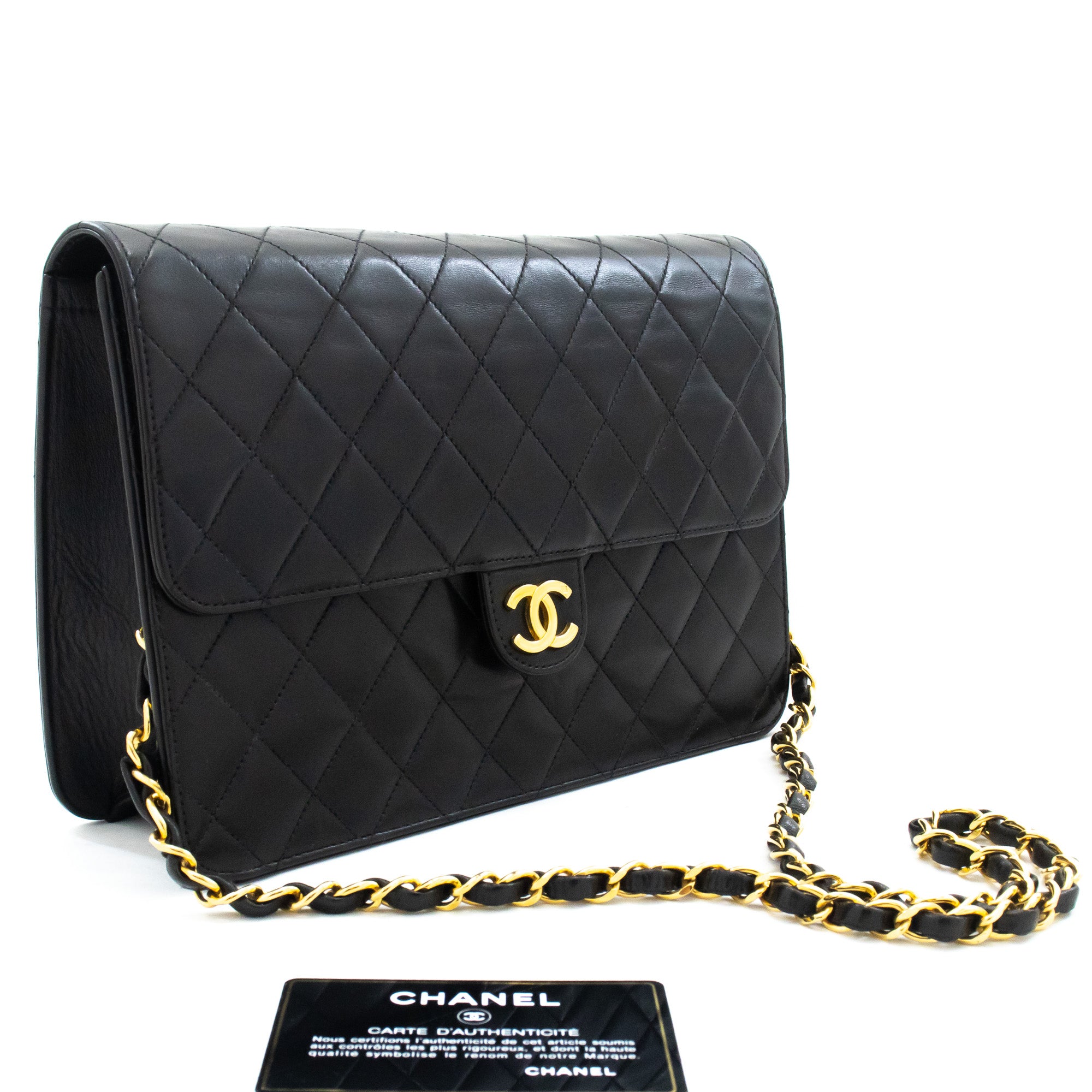 Chanel Chain Shoulder Bag Clutch Black Quilted Flap Lambskin Purse K05