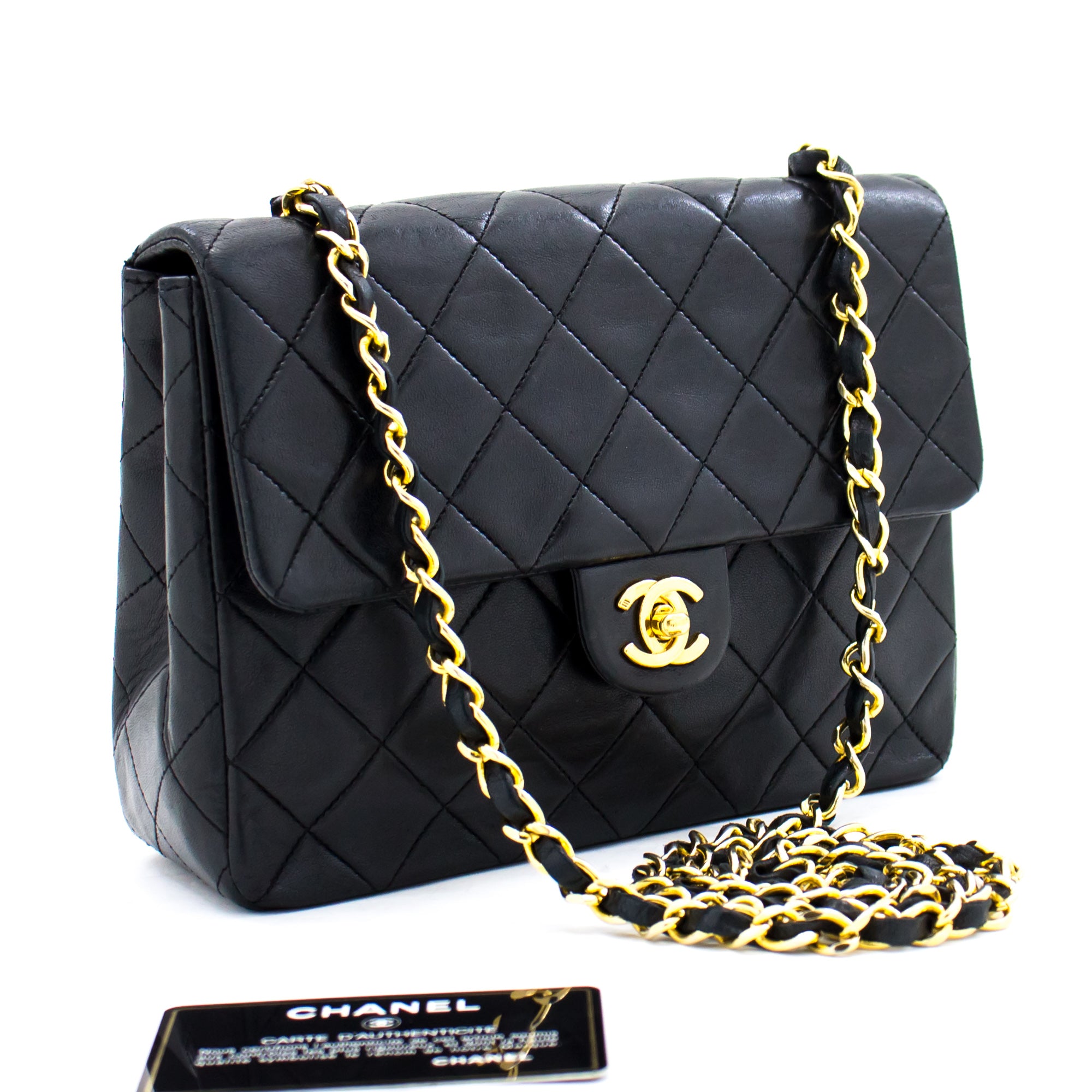 CHANEL Mini Square Small Chain Shoulder Bag Crossbody Black Quilt g90 –  hannari-shop