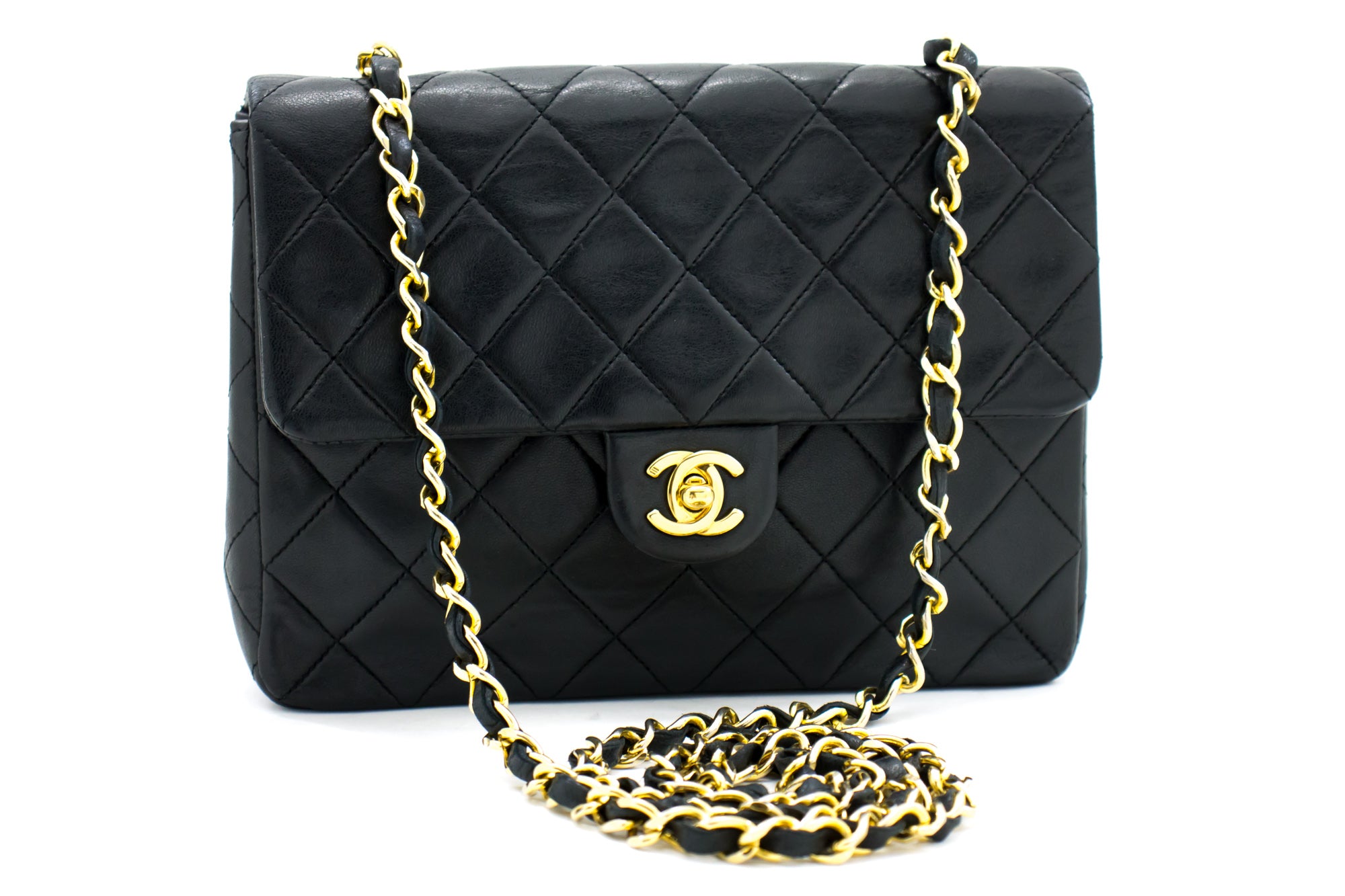 CHANEL Mini Square Small Chain Shoulder Bag Crossbody Black Quilt