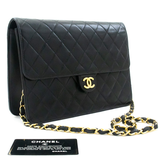 CHANEL skuldertaske med kæde, clutch, sort quiltet flap i lammeskind, taske k11 hannari-shop