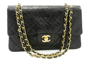CHANEL Classic Double Flap 10" Chain Skuldertaske Sort Lammeskind k46 hannari-shop