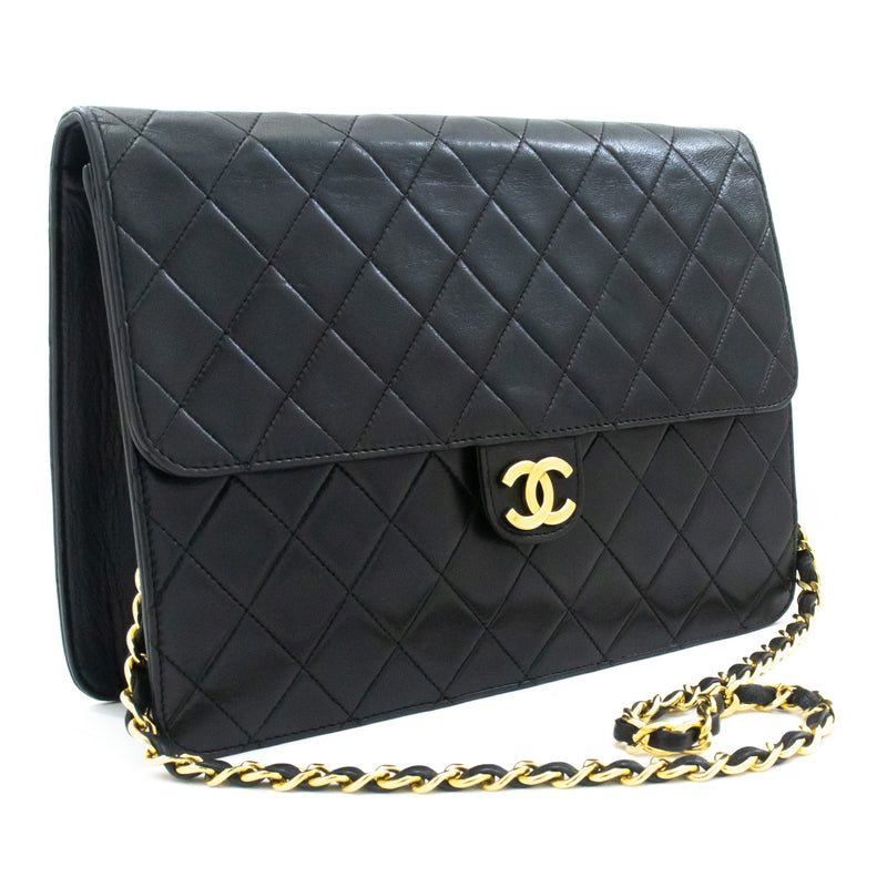 CHANEL Backpack Chain Bag Black Quilted Flap Lambskin Leather h70 – hannari- shop