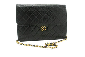 CHANEL Kæde Skuldertaske Clutch Sort Quiltet Flap Lammeskindspung k14 hannari-shop