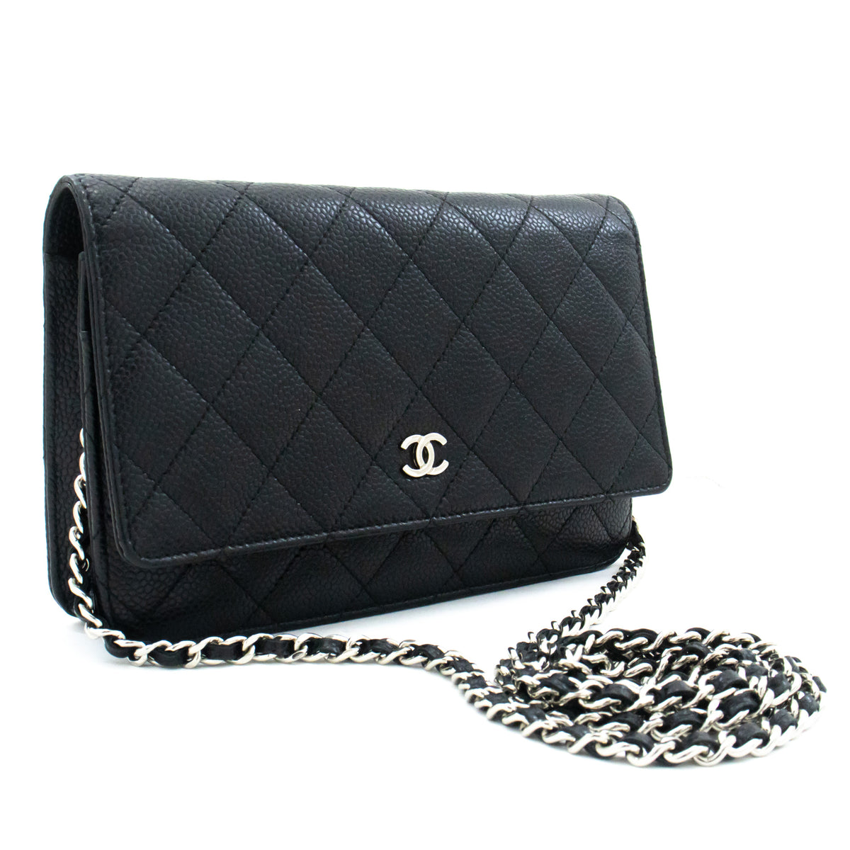 CHANEL Caviar Wallet On Chain WOC Black Shoulder Bag Crossbody i97