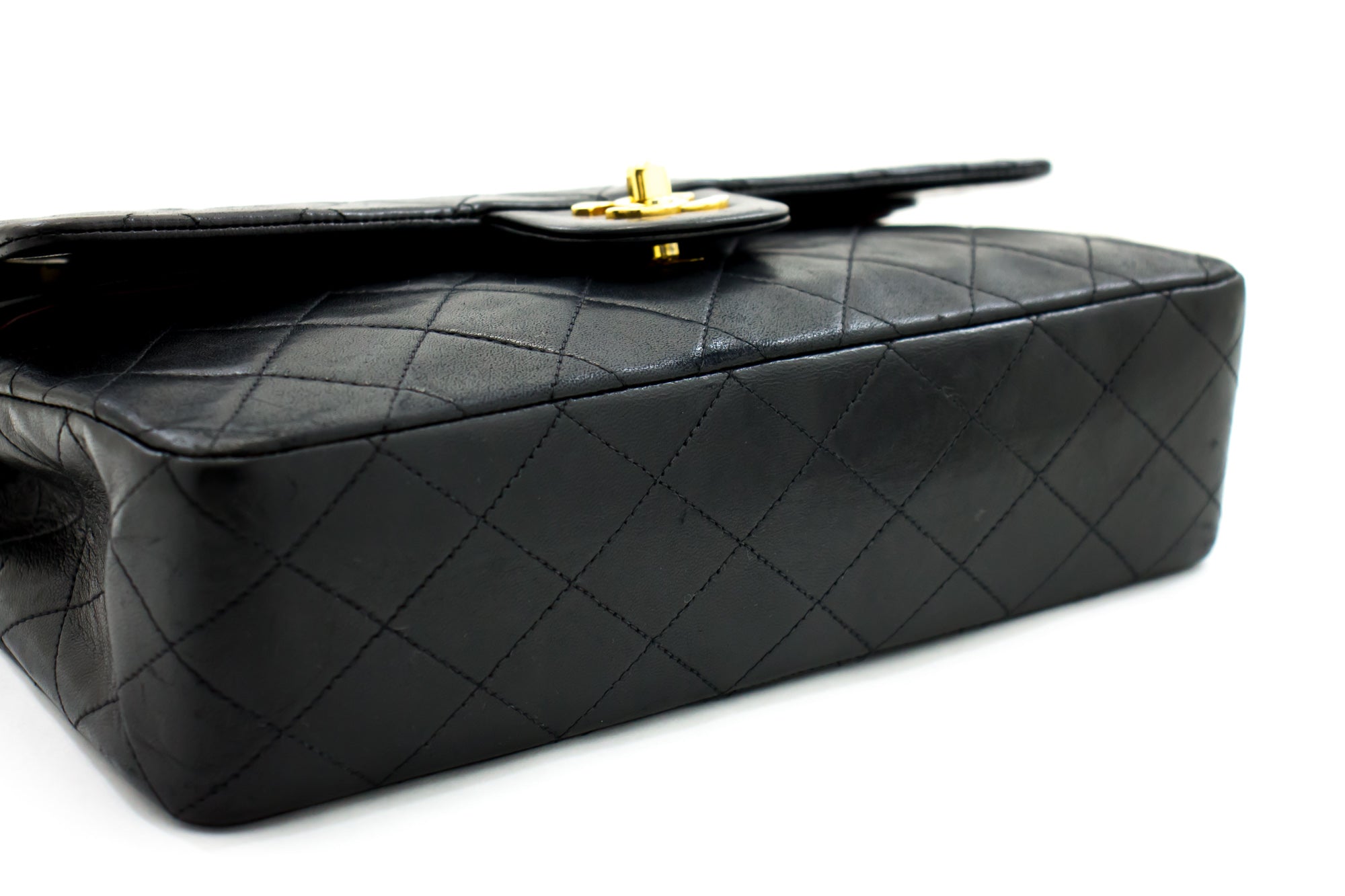 Chanel 2.55 Double Flap Medium Chain Shoulder Bag Black Lambskin H12