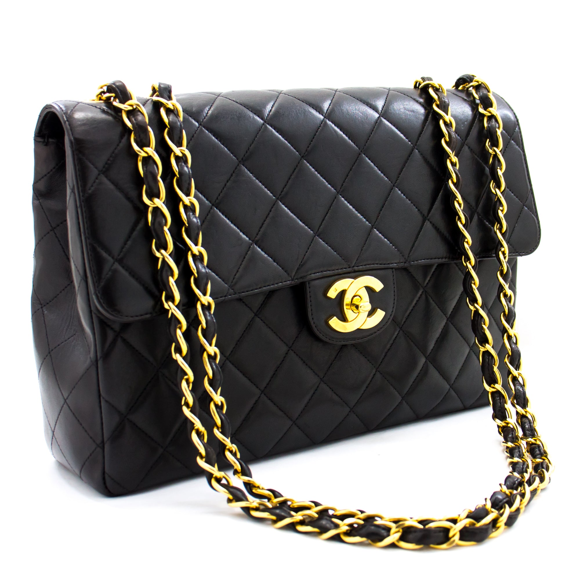 Handbags Chanel Chanel Jumbo 11 Large Chain Shoulder Bag Flap Black Lambskin Gold