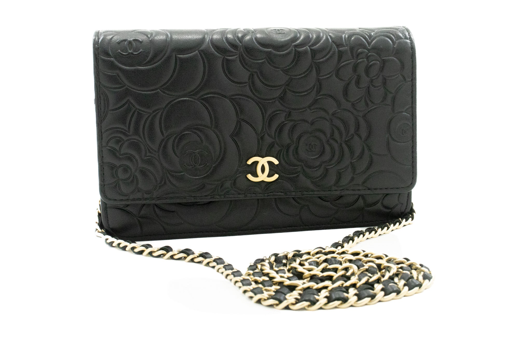 Chanel Camellia Embossed Wallet on Chain