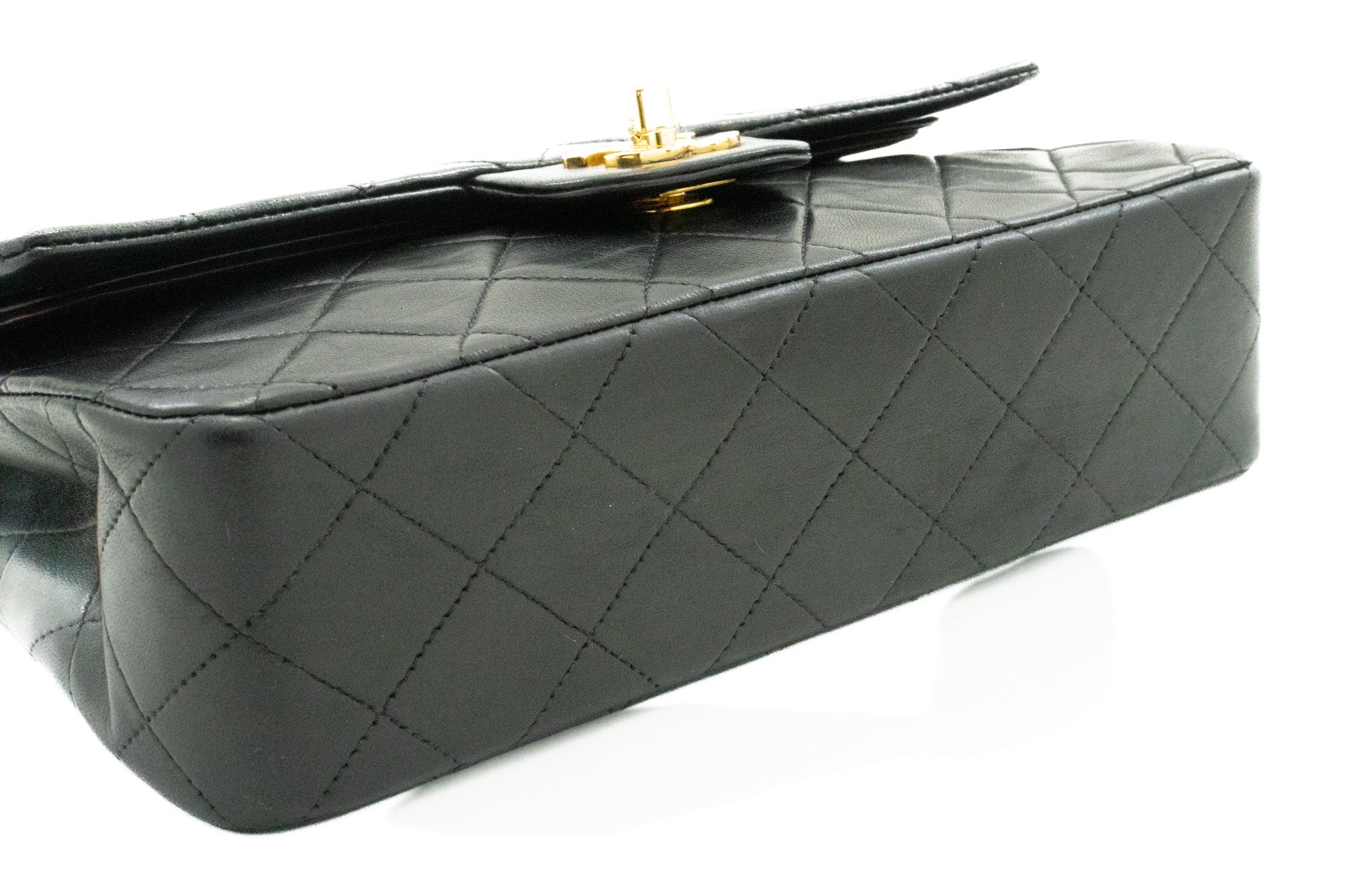 Chanel Large Classic Handbag Chain Shoulder Bag Flap Black Caviar G66