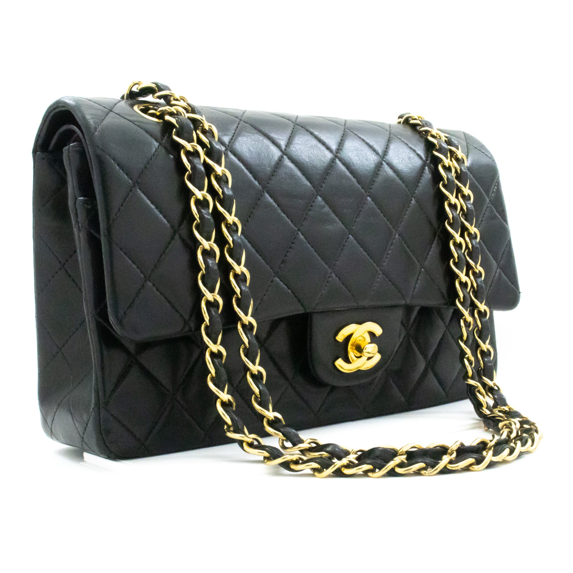 Chanel medium classic flap bag black lambskin gold hardware, Essie