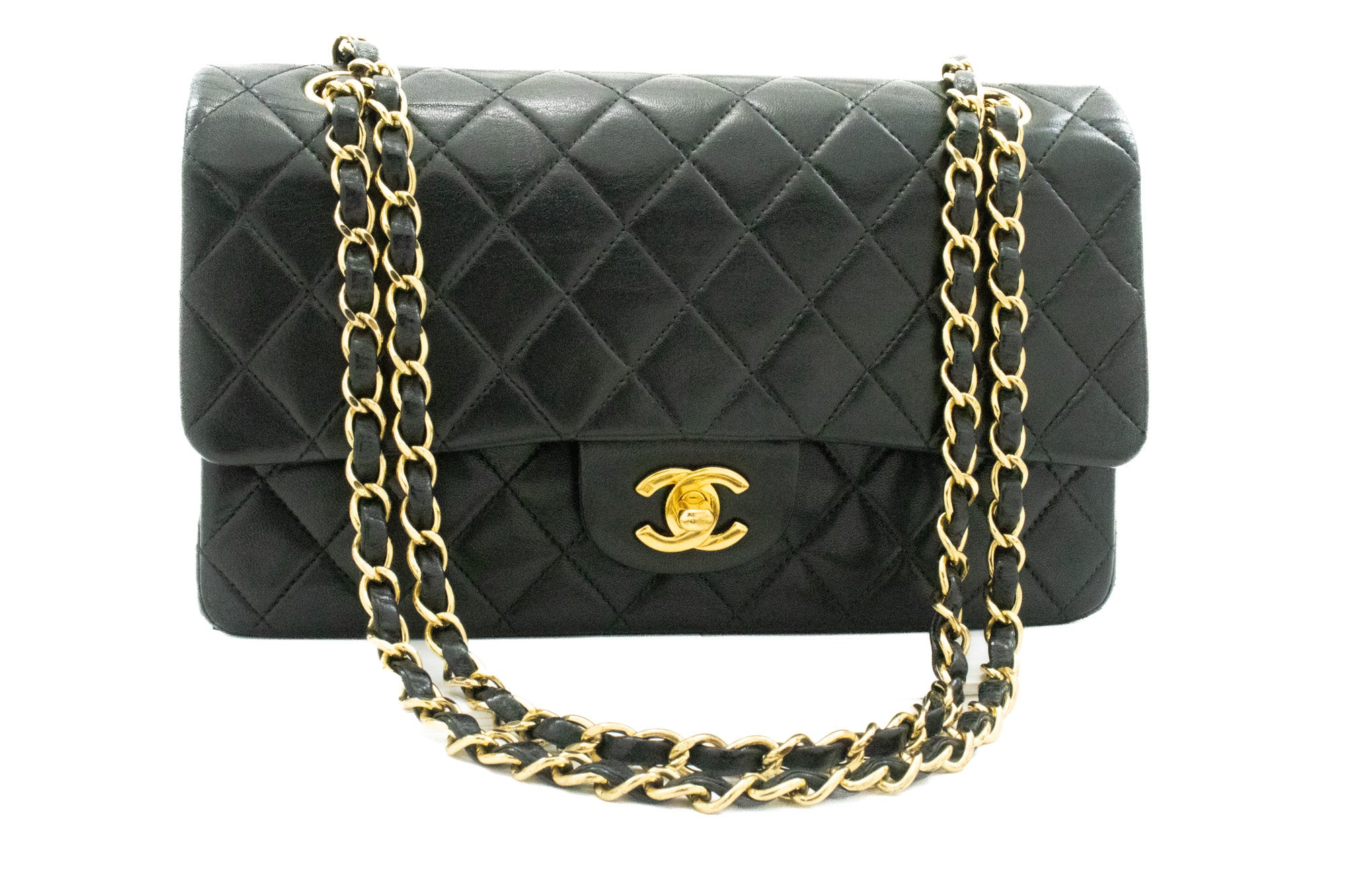Chanel Classic Double Flap Medium Chain Shoulder Bag Black Lamb K61