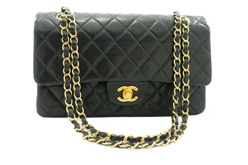 CHANEL Classic Double Flap Medium Chain Shoulder Bag Black Lamb k61 hannari-shop