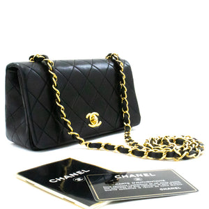 Chanel Vintage Chanel Black Quilted Leather Mini Gold Chain Shoulder