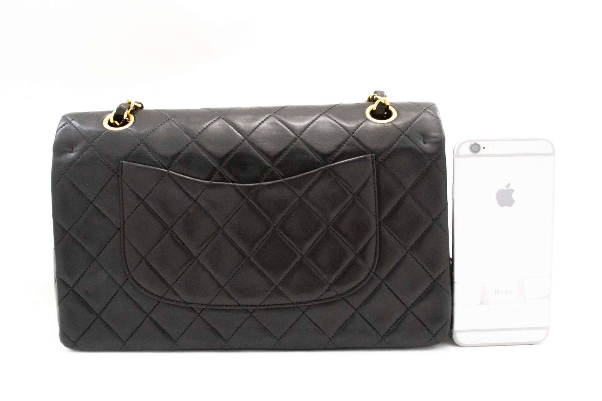 Chanel Classic Double Flap 10 Chain Shoulder Bag Black Lambskin K74