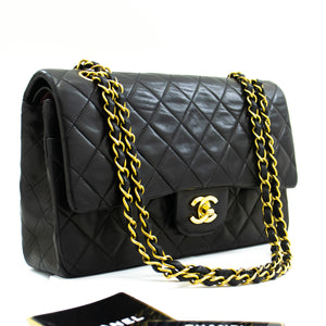 Chanel Black & Gold Leather Quilted Chain Strap Double Flap Bag