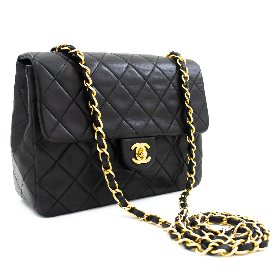 CHANEL Mini Square Small Chain Shoulder Bag Crossbody Black Quilt k83 hannari-shop